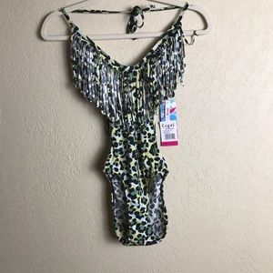 NWT Capri Swimwear Animal Print Monokini Fringe